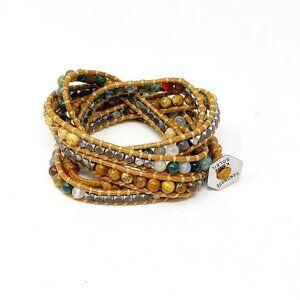 Kate Soelil Handmade Multi Gemstone Beaded Leather 5-Wrap Bracelet Bohemian